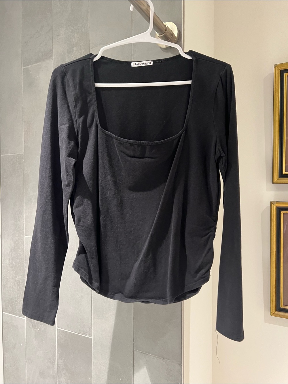 Reformation Black Long Sleeve Square Neck Top